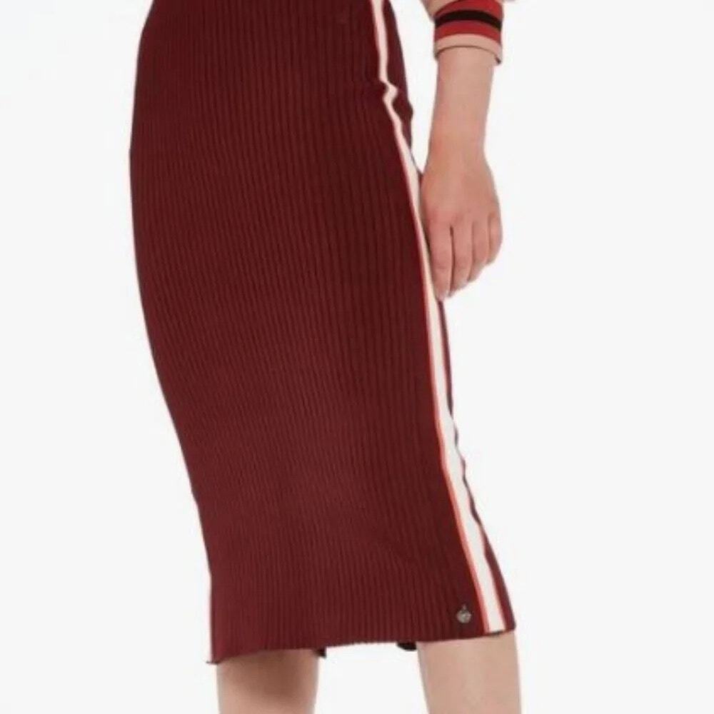 Scotch & Soda Midi length bodycon skirt ribbed fitted navy and pink size-Large